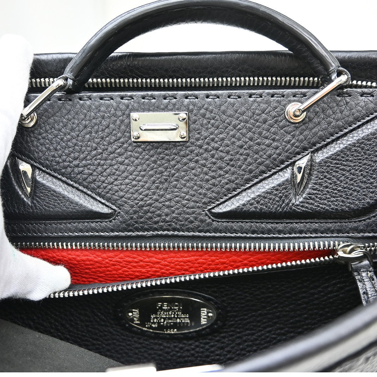 Fendi Selleria Monster Laptop Bag Leather Black Leather Handbag (Pre-Owned)