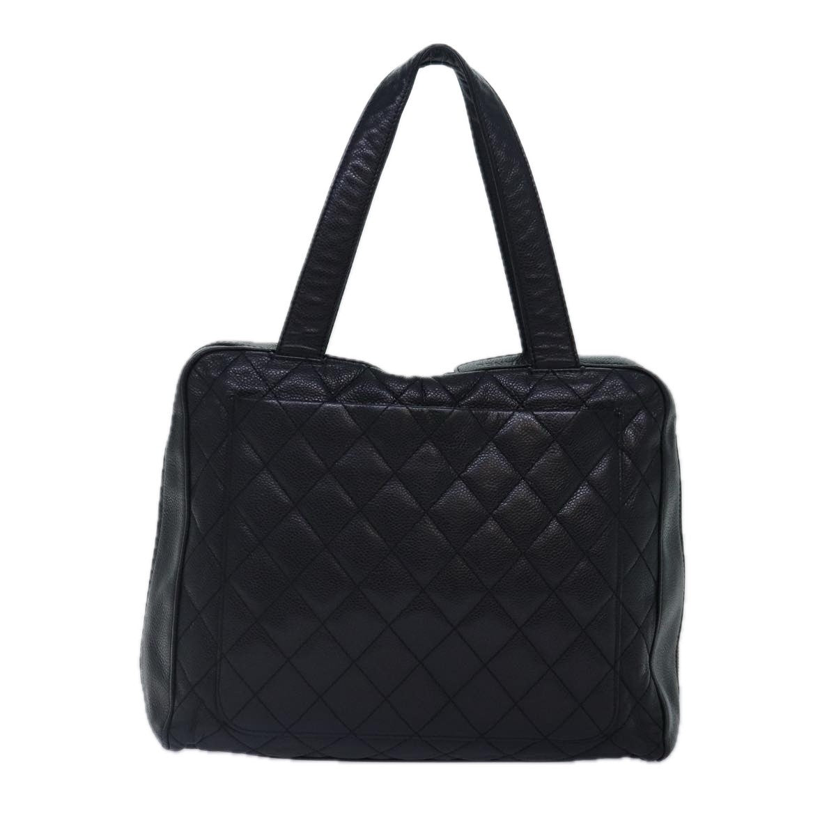 Chanel Vintage Cc Zip Around Bowler Bag Quilted Caviar Black Leather Handbag (Pre-Owned)