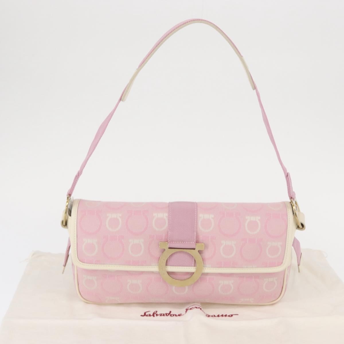 Salvatore Ferragamo Gancini Shoulder Bag Canvas Pink Canvas Shoulder Bag Bag (Pre-Owned)