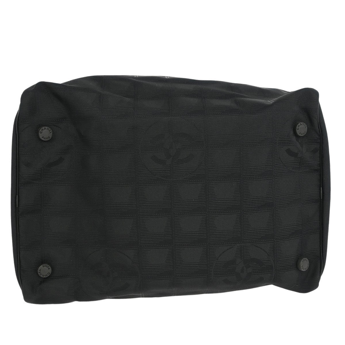 Chanel Travel Line Barrel Bag Nylon Black Nylon Handbag (Pre-Owned)