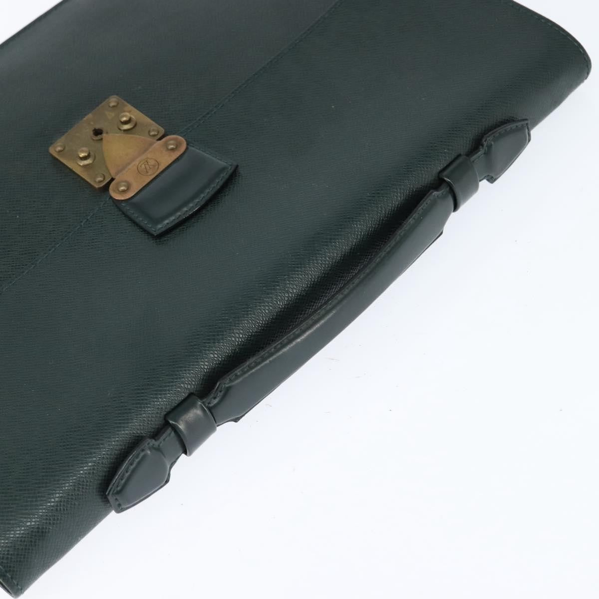 Louis Vuitton Serviette Kourad Briefcase Taiga Leather Green Leather Briefcase Bag (Pre-Owned)