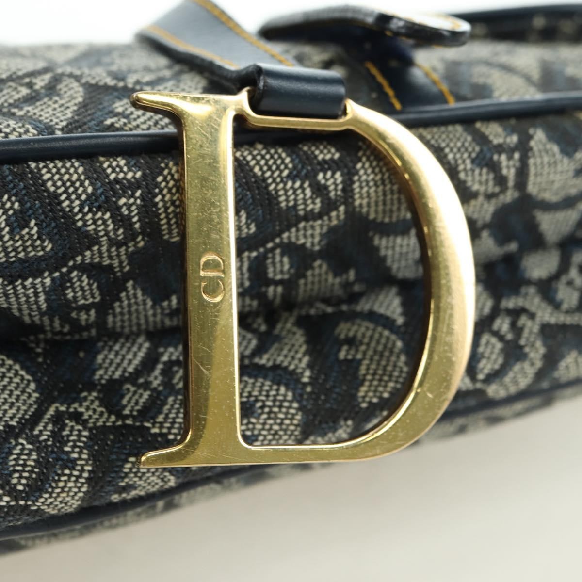 Christian Dior Saddle Handbag Oblique Canvas Navy Canvas Handbag (Pre-Owned)