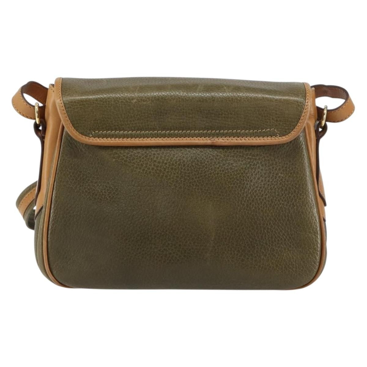 Celine Vintage Shoulder Bag Leather Khaki Leather Shoulder Bag Bag (Pre-Owned)