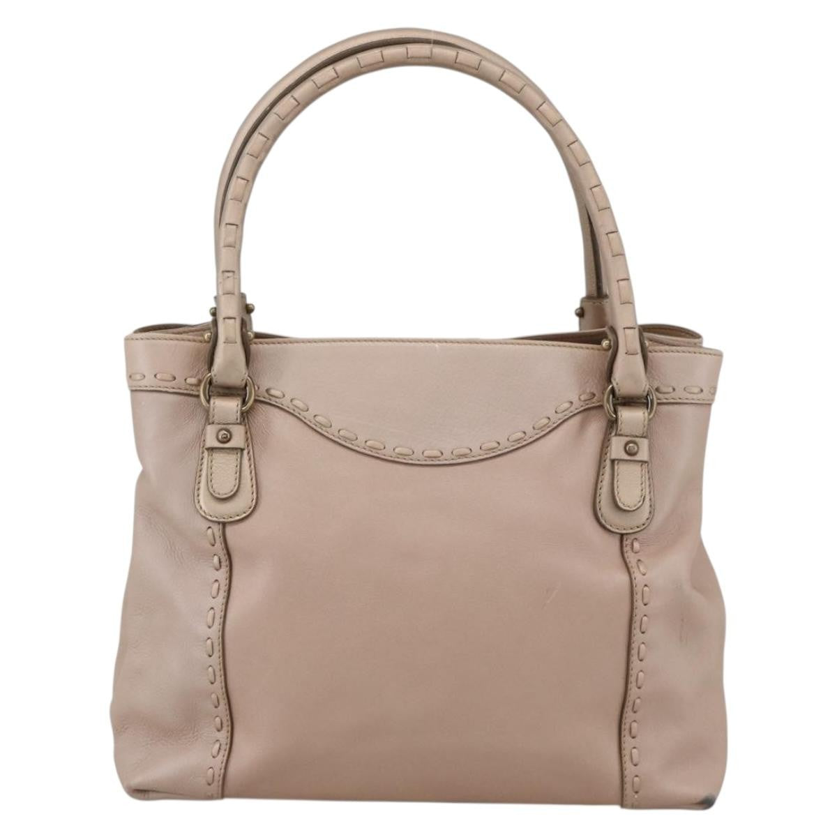 Salvatore Ferragamo Gancini Handbag Leather Beige Leather Handbag (Pre-Owned)
