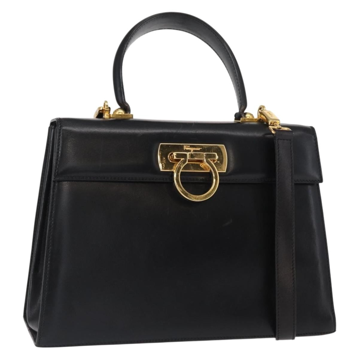 Salvatore Ferragamo Convertible Top Handle Bag Leather Black Leather Handbag (Pre-Owned)