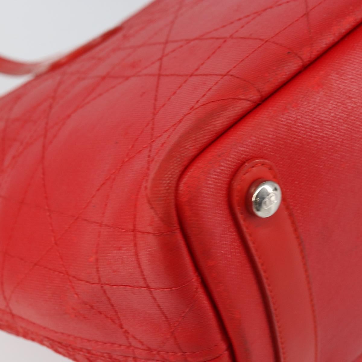Christian Dior Panarea Tote Printed Cannage Quilt Canvas Red Canvas Tote Bag Bag (Pre-Owned)