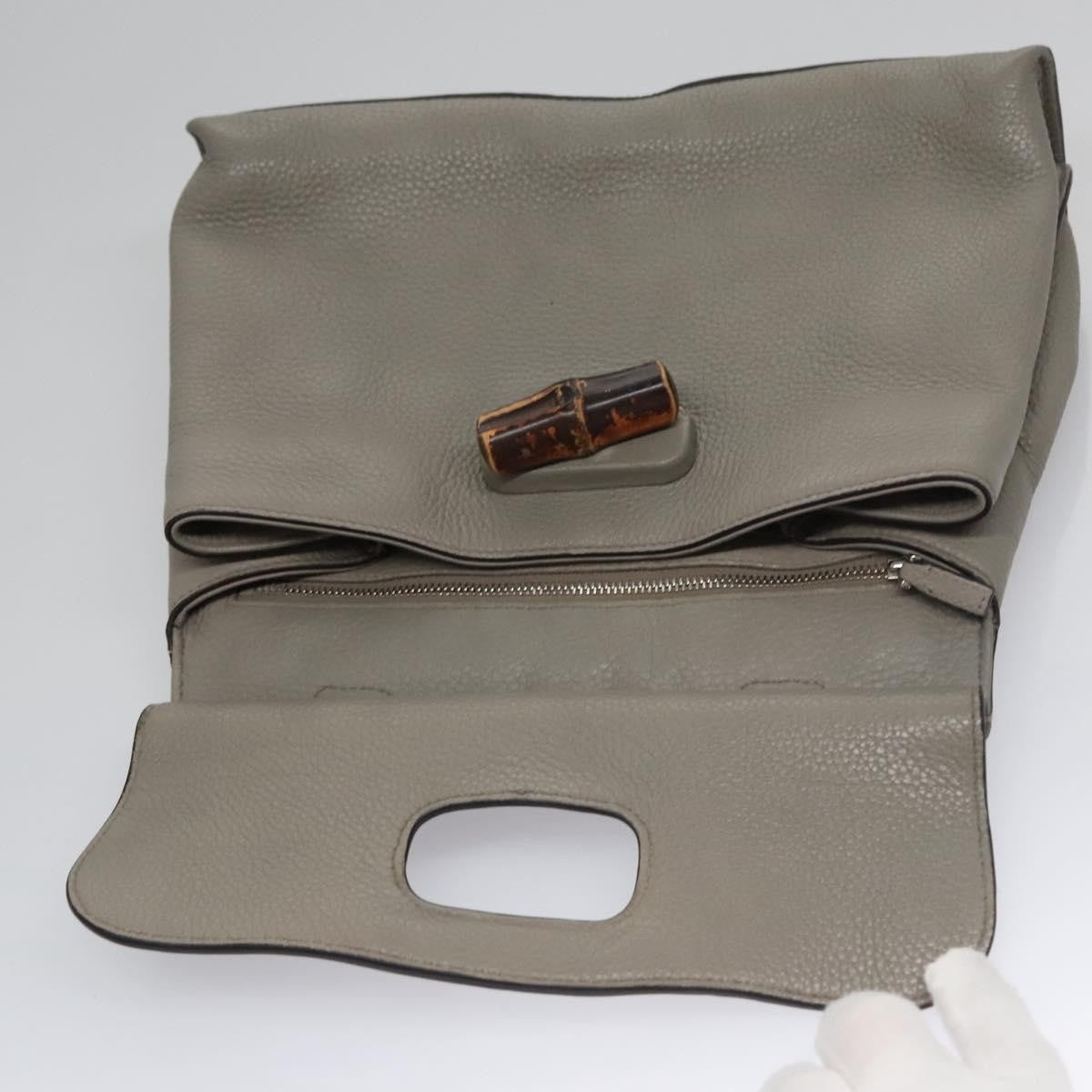 Gucci Bamboo Daily Top Handle Bag Leather Gray Leather Handbag (Pre-Owned)