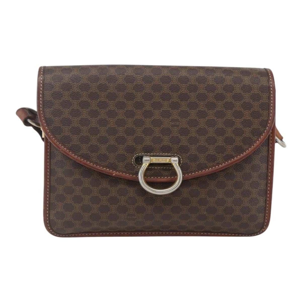 Celine Vintage Macadam Shoulder Bag Canvas Brown Canvas Shoulder Bag Bag (Pre-Owned)