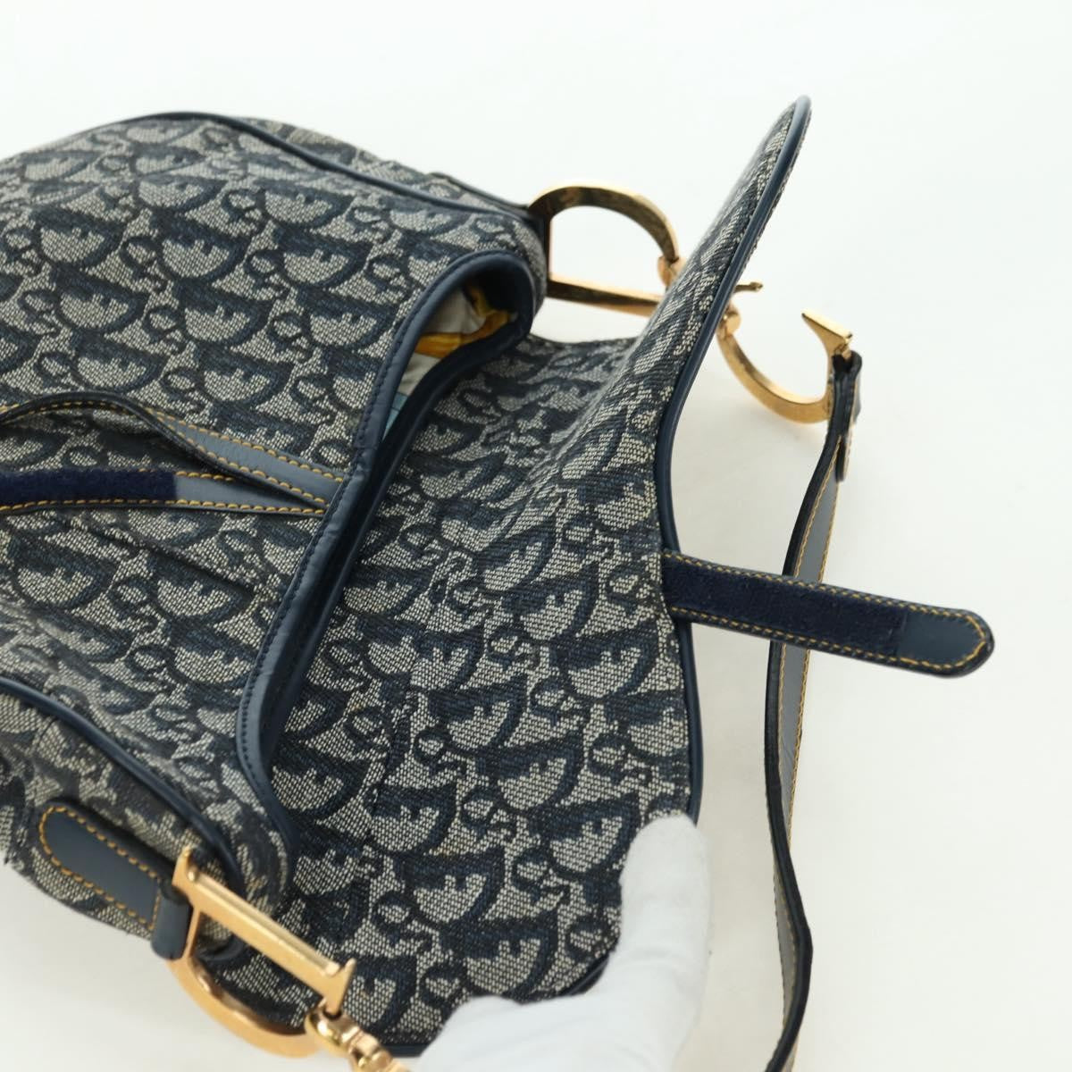 Christian Dior Saddle Handbag Oblique Canvas Navy Canvas Handbag (Pre-Owned)