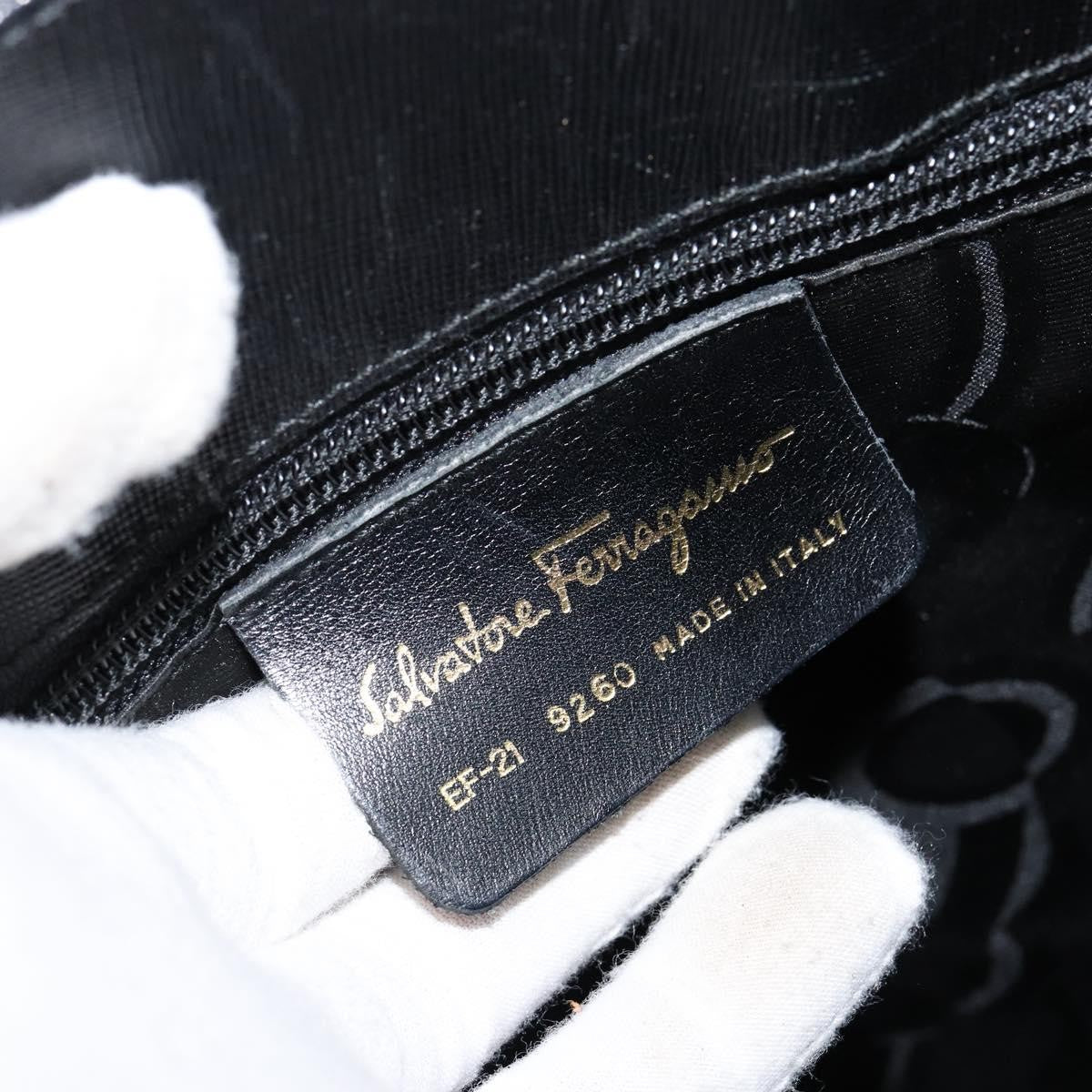 Salvatore Ferragamo Gancini Handbag Leather Black Leather Handbag (Pre-Owned)
