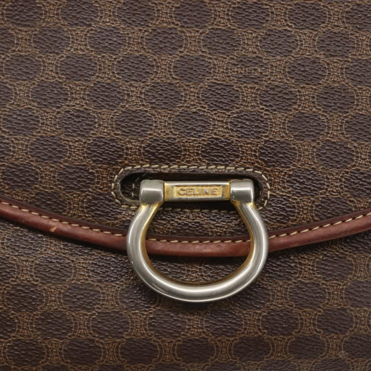 Celine Vintage Macadam Shoulder Bag Canvas Brown Canvas Shoulder Bag Bag (Pre-Owned)
