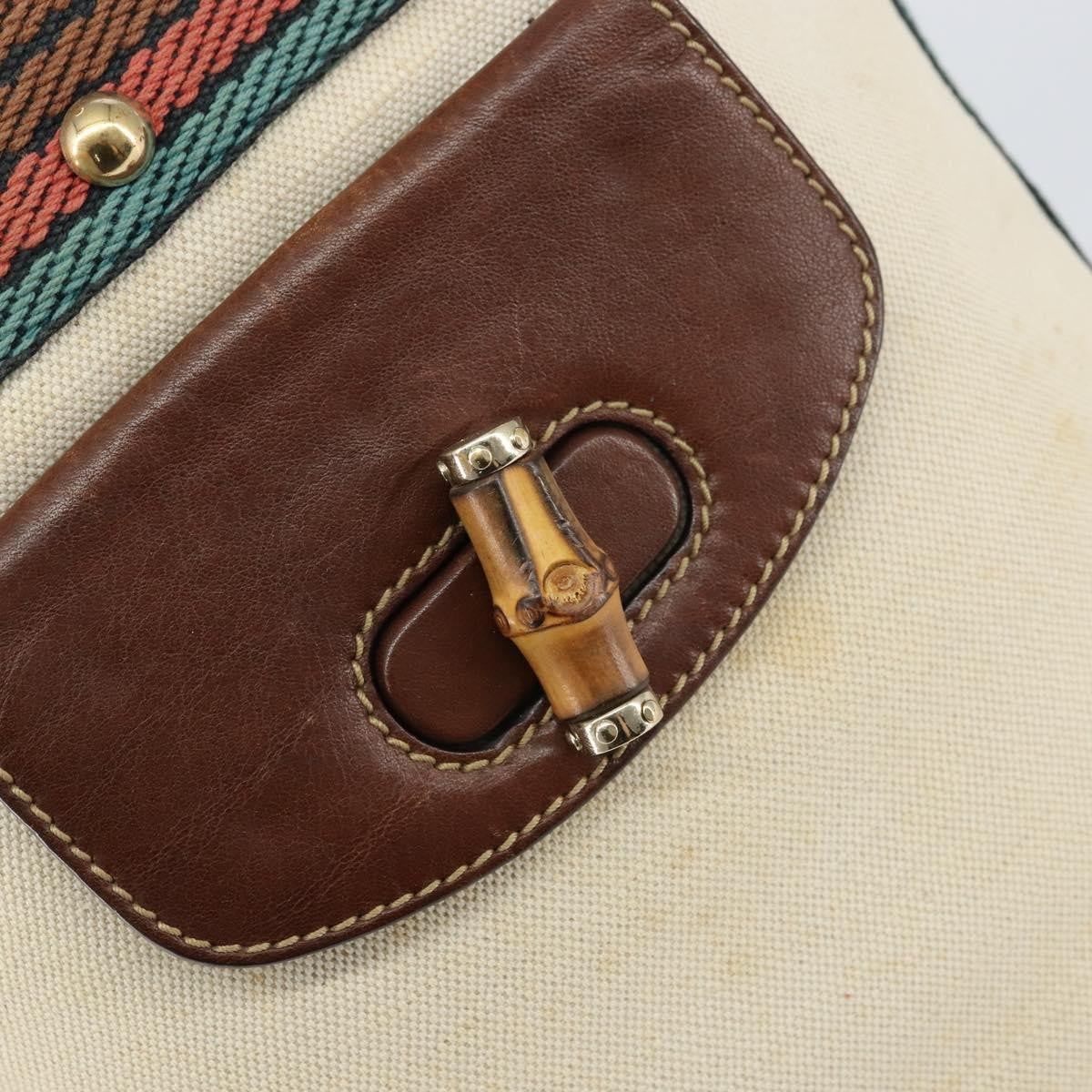 Gucci Vintage Bamboo Shoulder Bag Canvas Beige Canvas Shoulder Bag Bag (Pre-Owned)