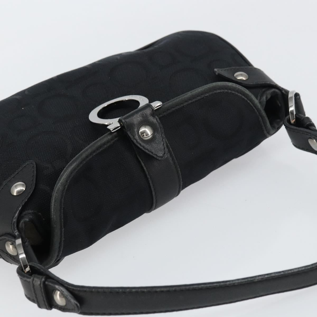 Salvatore Ferragamo Gancini Shoulder Bag Canvas Black Canvas Shoulder Bag Bag (Pre-Owned)