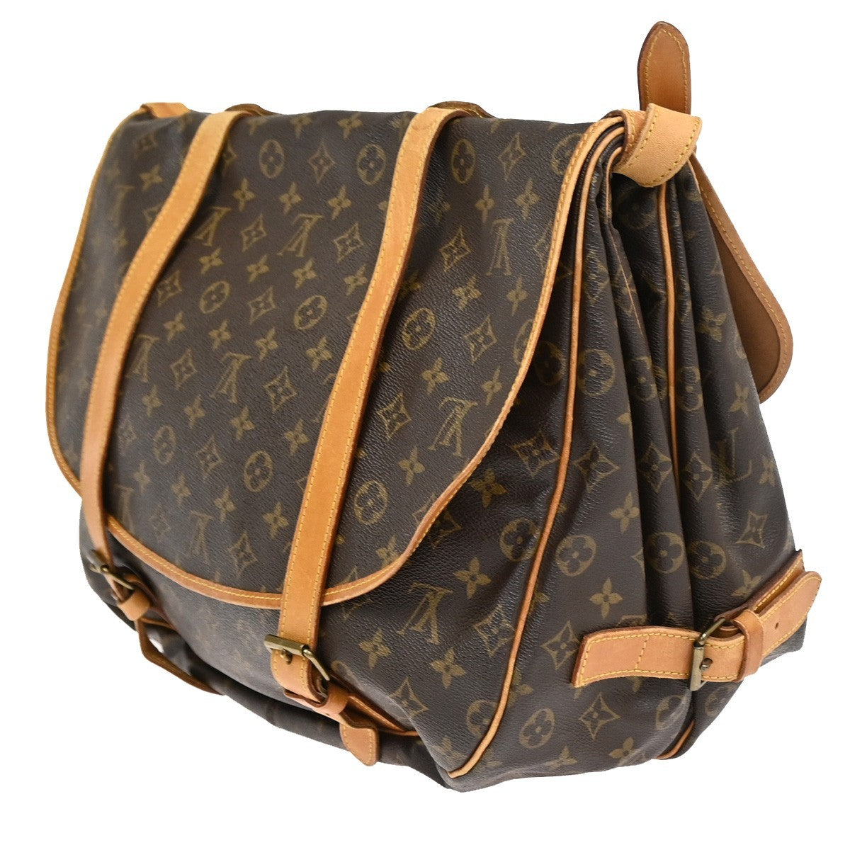 Louis Vuitton Saumur Handbag Monogram Canvas Brown Leather Shoulder Bag Bag (Pre-Owned)