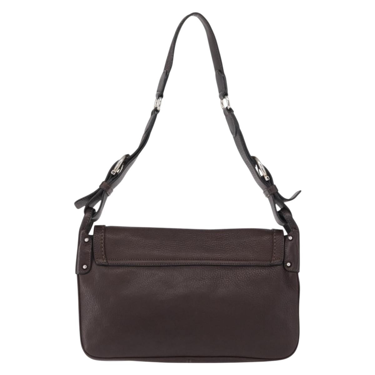 Salvatore Ferragamo Gancini Shoulder Bag Leather Brown Leather Shoulder Bag Bag (Pre-Owned)