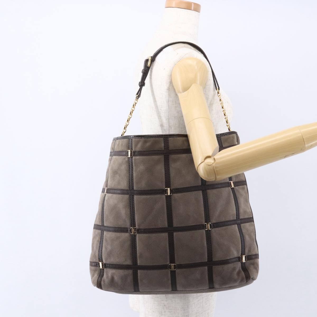 Salvatore Ferragamo Vala Shoulder Bag Suede Brown Suede Shoulder Bag Bag (Pre-Owned)