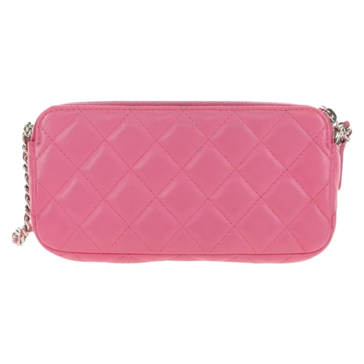 Chanel Double Zip Clutch With Chain Quilted Lambskin Pink Leather Shoulder Bag Bag (Pre-Owned)