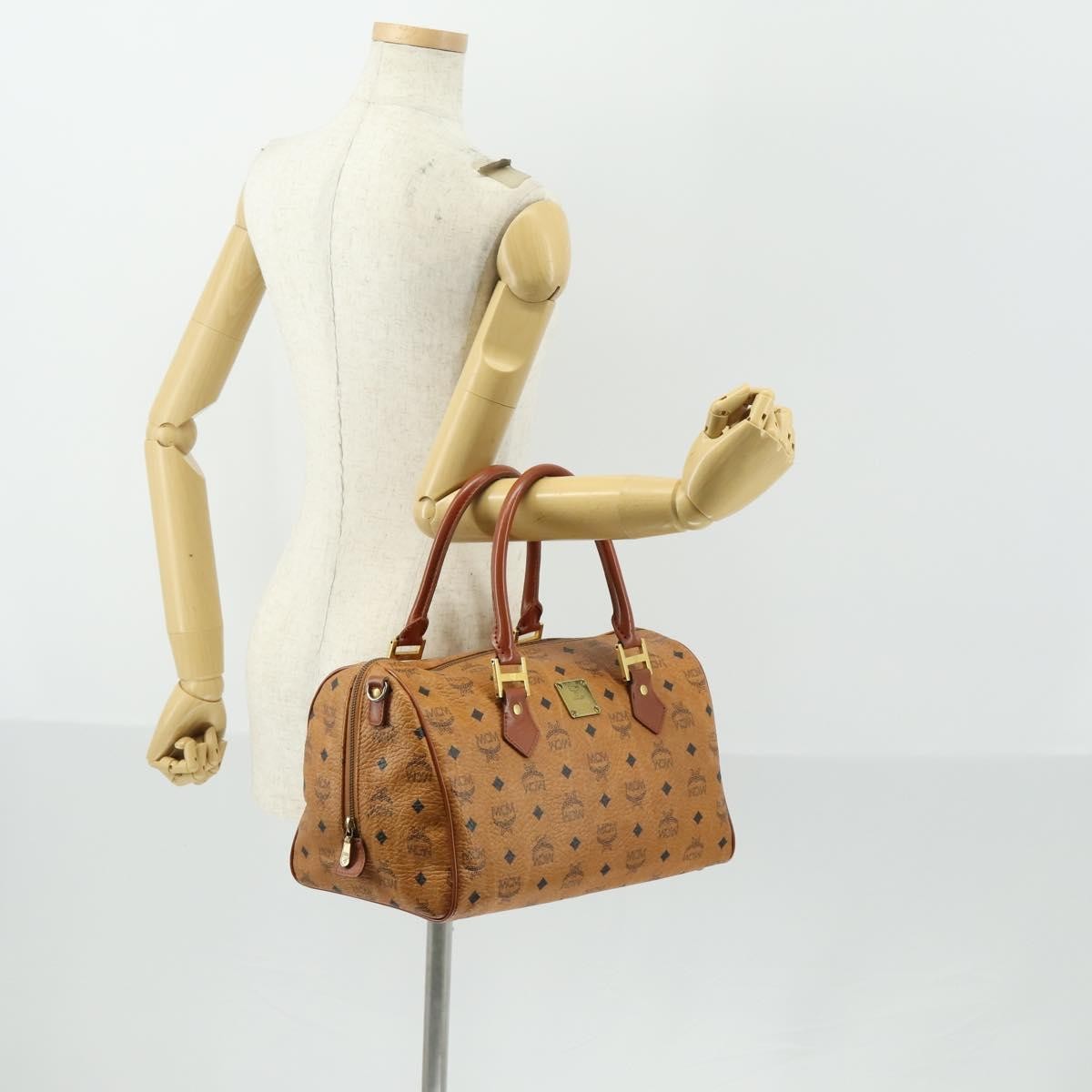 MCM Visetos Logogramme Handbag Canvas And Leather Brown Canvas Handbag (Pre-Owned)