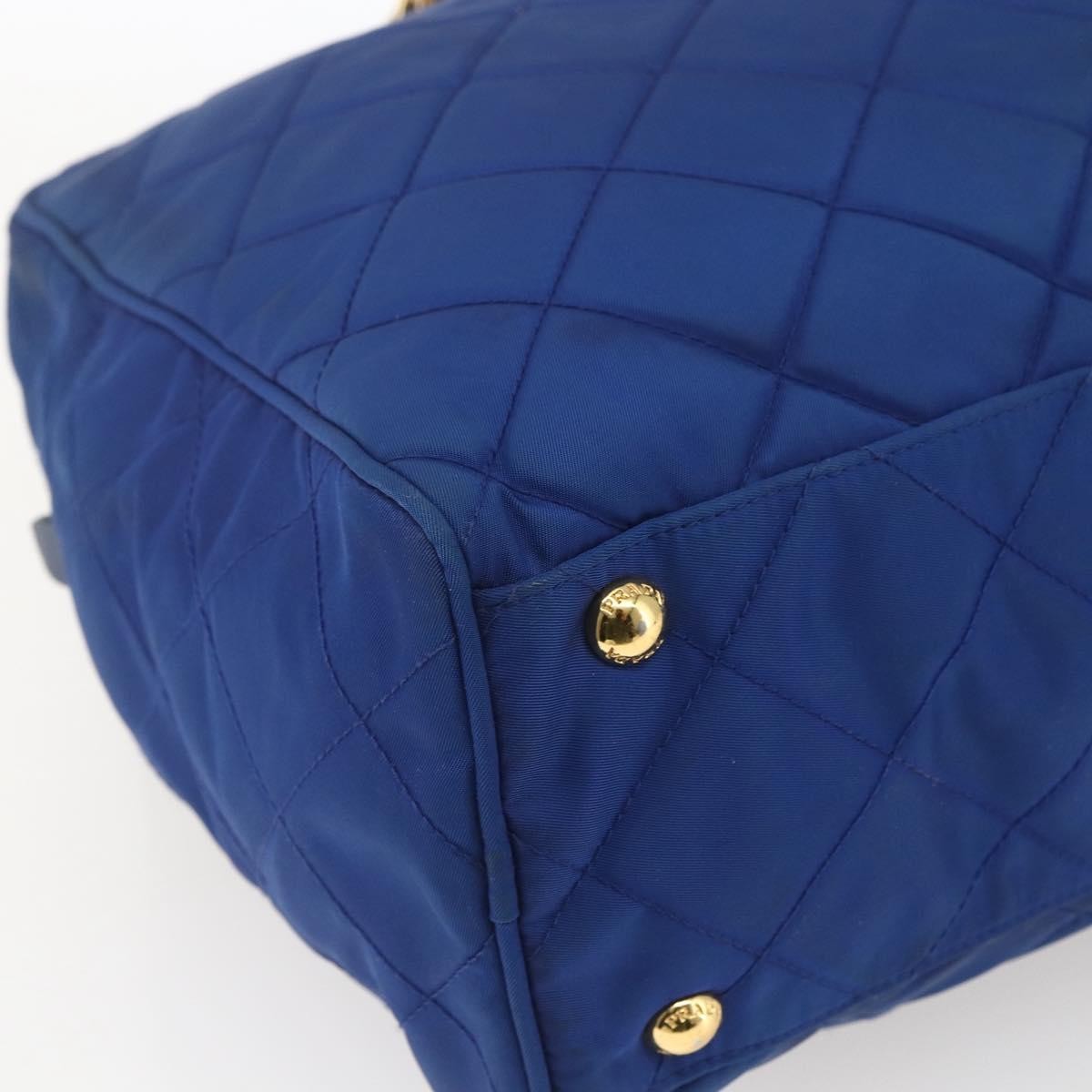 Prada Chain Shoulder Bag Quilted Tessuto Blue Nylon Shoulder Bag Bag (Pre-Owned)