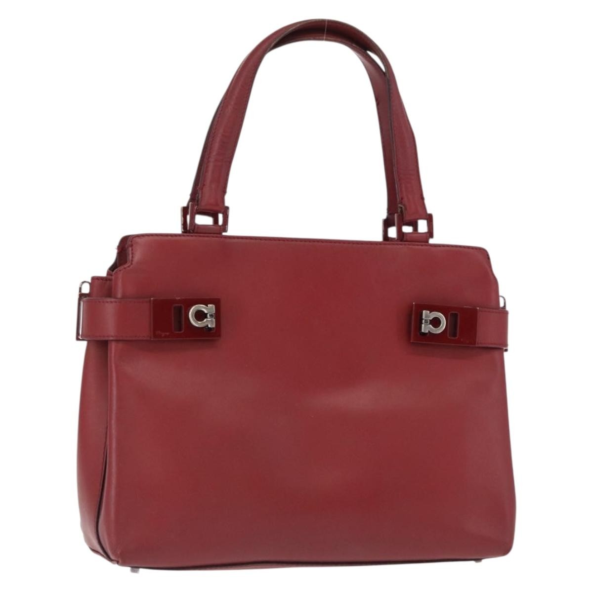 Salvatore Ferragamo Double Gancini Side Buckle Tote Leather Red Leather Handbag (Pre-Owned)
