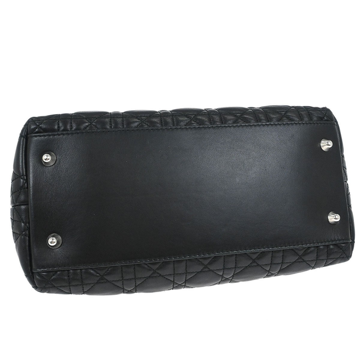 Christian Dior Vintage Lady Dior Bag Cannage Quilt Lambskin Black Leather Handbag (Pre-Owned)