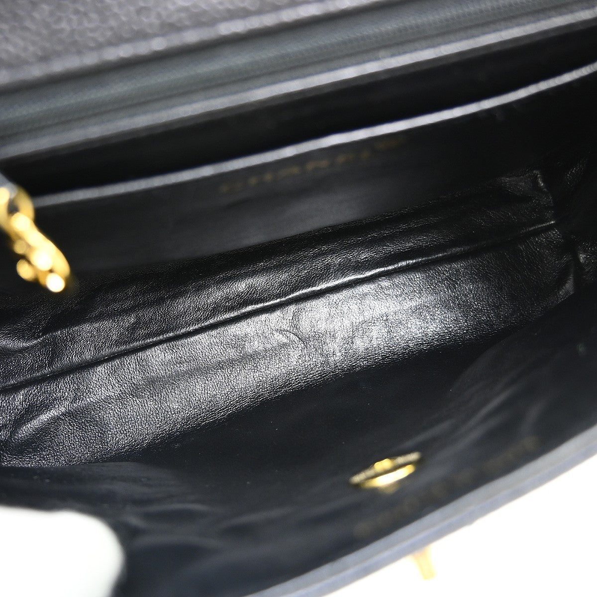 Chanel Vintage Classic Top Handle Flap Bag Quilted Caviar Black Leather Handbag (Pre-Owned)