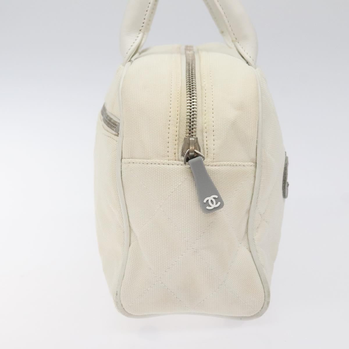 Chanel Vintage Logo Bowler Bag Quilted Canvas White Canvas Handbag (Pre-Owned)