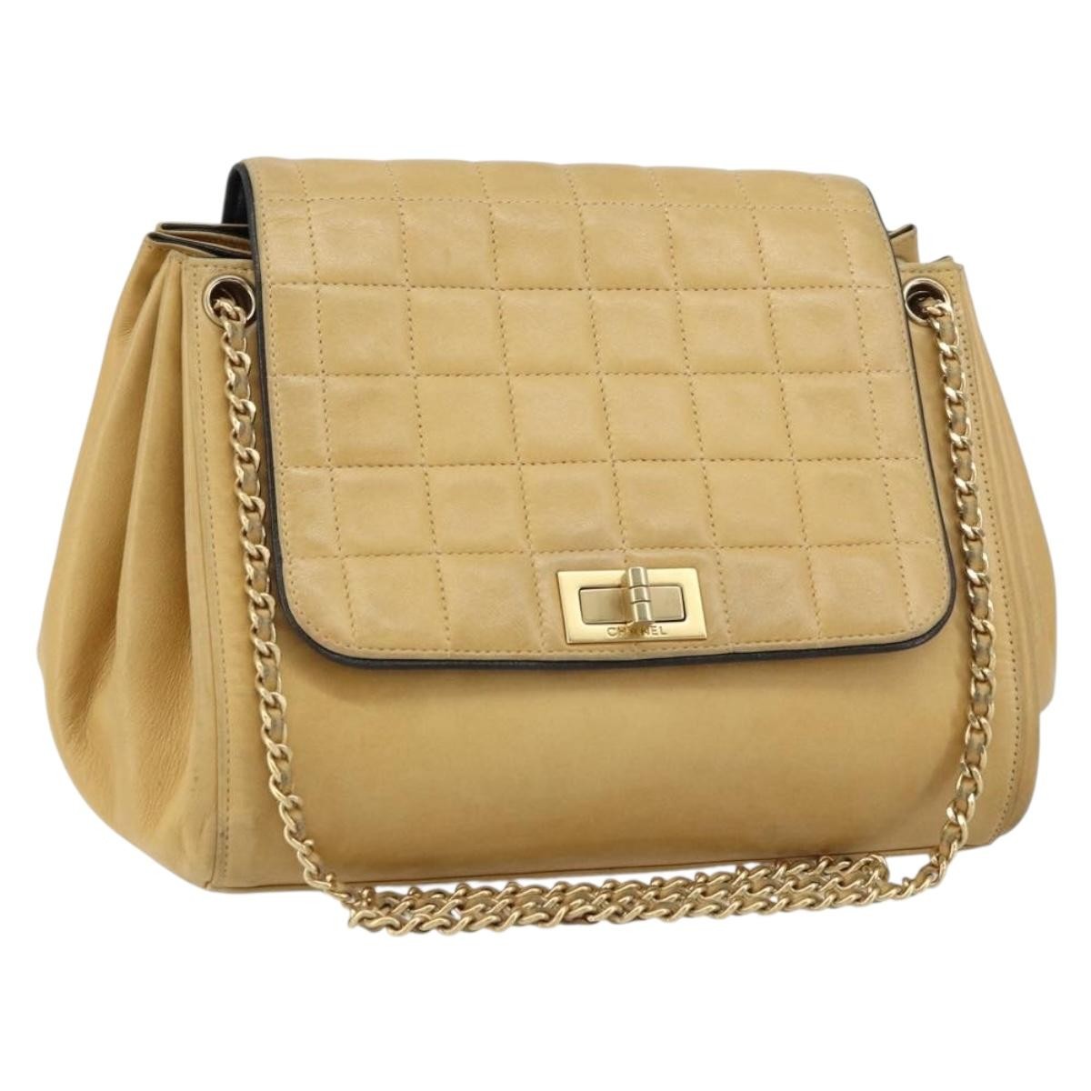 Chanel Chocolate Bar Accordion Reissue Flap Bag Quilted Lambskin Beige Leather Shoulder Bag Bag (Pre-Owned)