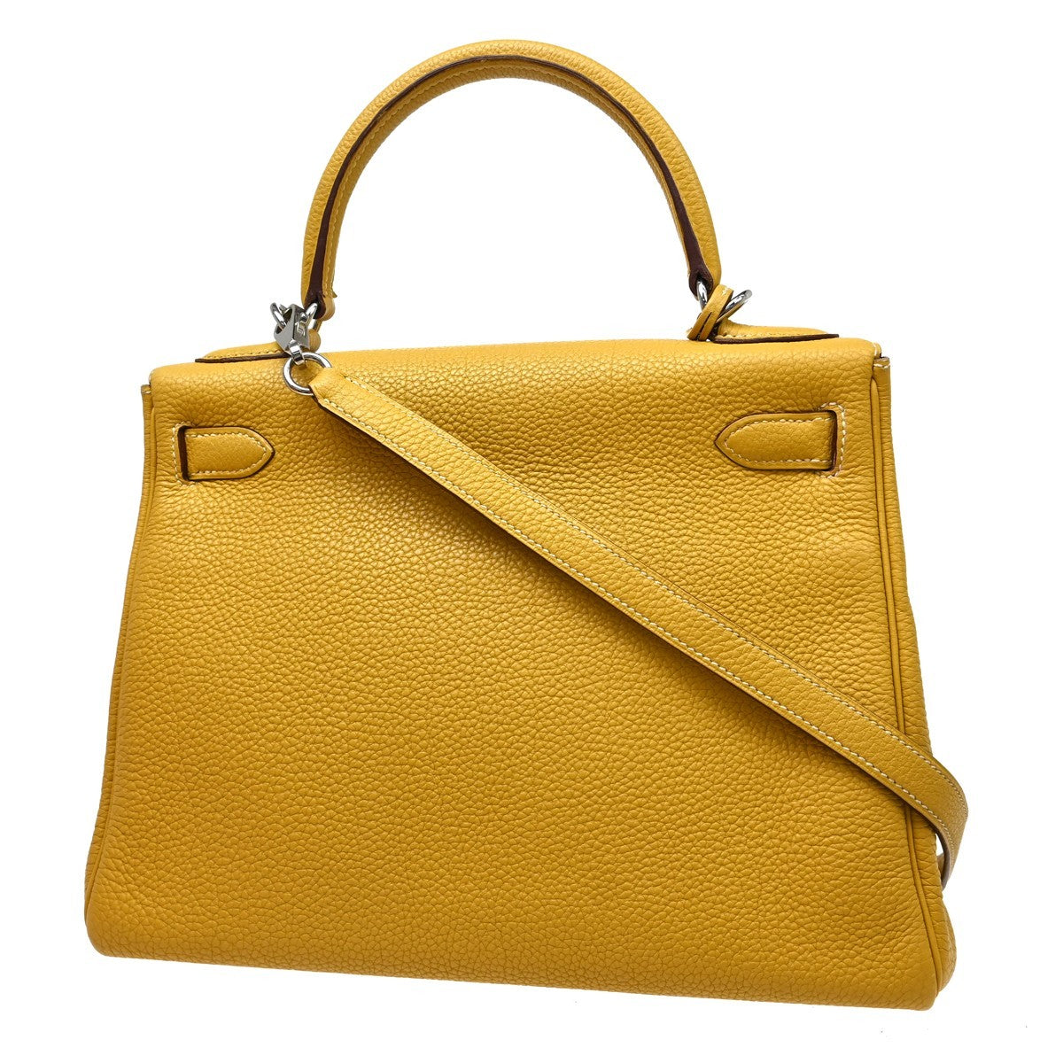 Hermes Kelly Handbag Yellow Epsom With Palladium Hardware Yellow Leather Handbag (Pre-Owned)