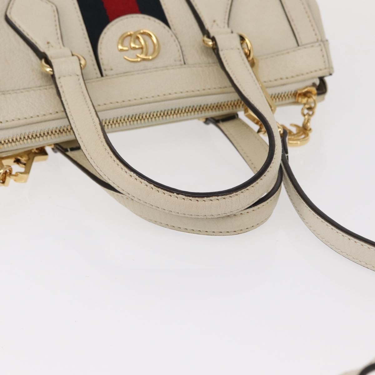 Gucci Ophidia Top Handle Tote Leather White Leather Handbag (Pre-Owned)