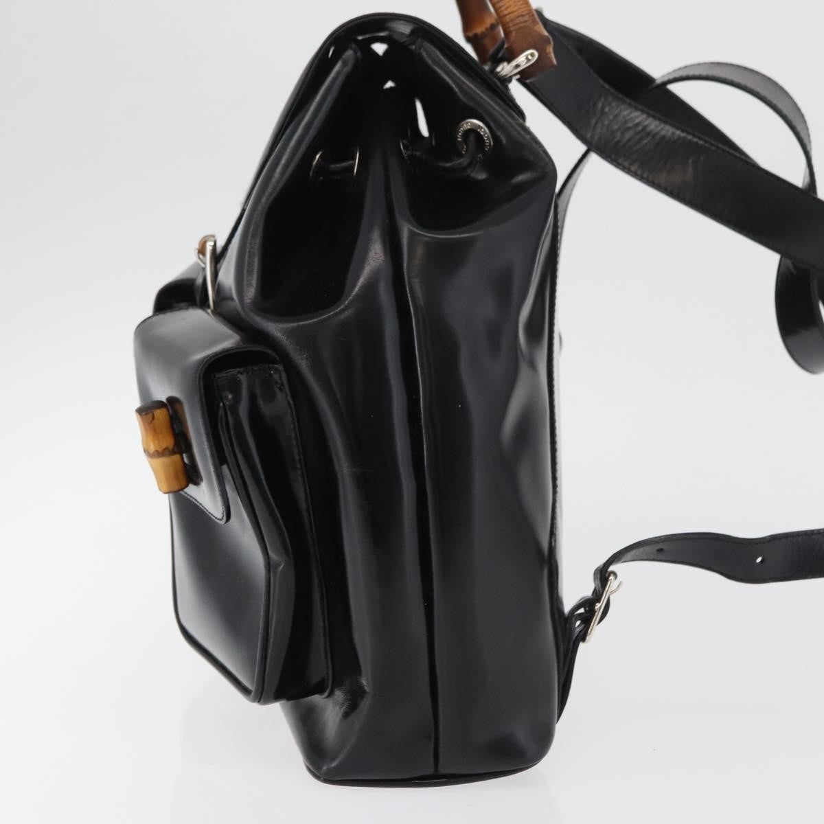 Gucci Vintage Bamboo Backpack Patent Leather Black Patent_Leather Backpack Bag (Pre-Owned)
