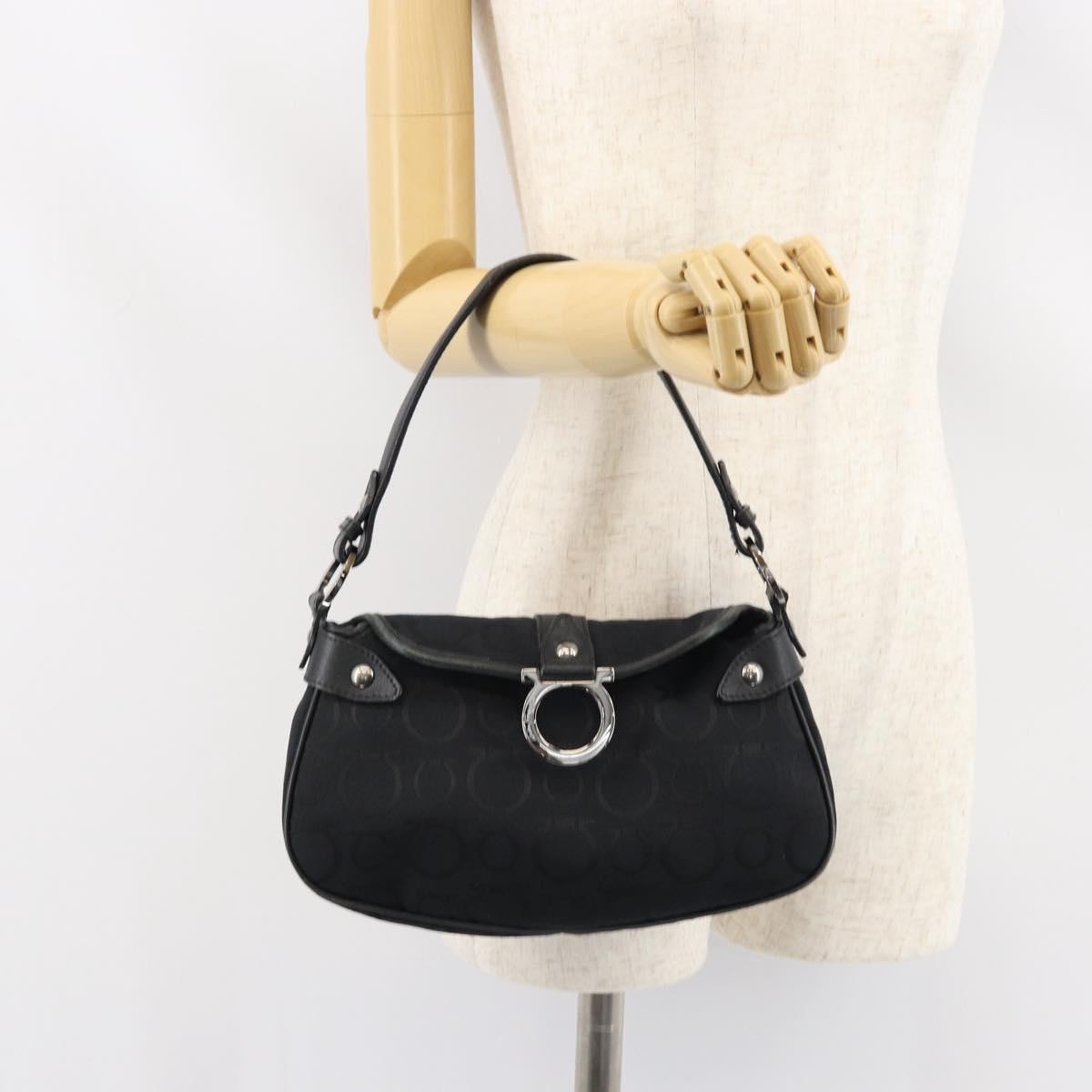 Salvatore Ferragamo Gancini Shoulder Bag Canvas Black Canvas Shoulder Bag Bag (Pre-Owned)