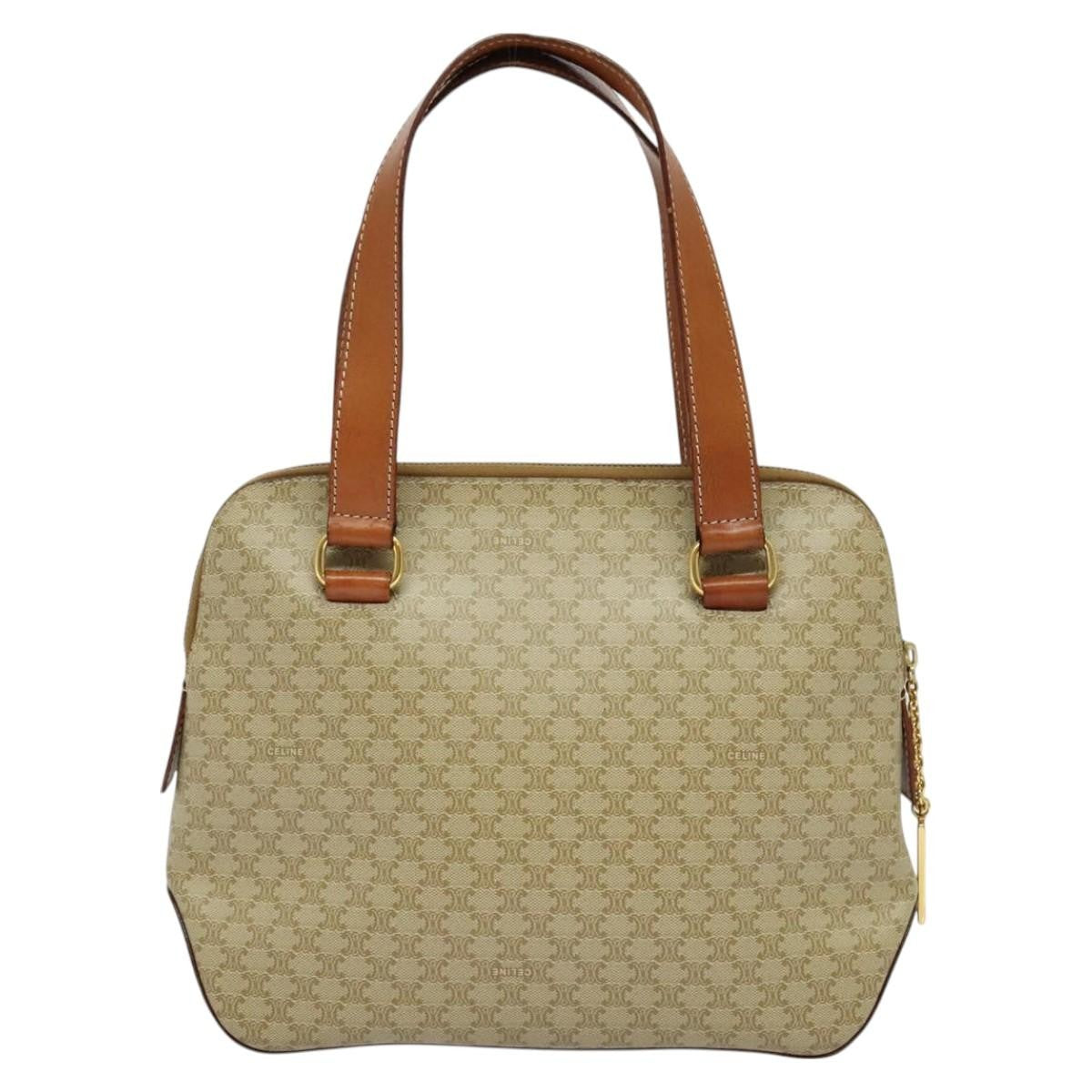 Celine Vintage Macadam Handbag Canvas Beige Canvas Handbag (Pre-Owned)