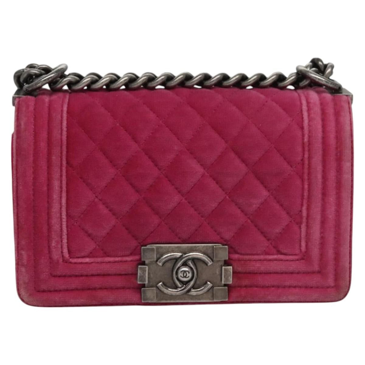 Chanel Boy Flap Bag Quilted Velvet Pink Velvet Shoulder Bag Bag (Pre-Owned)