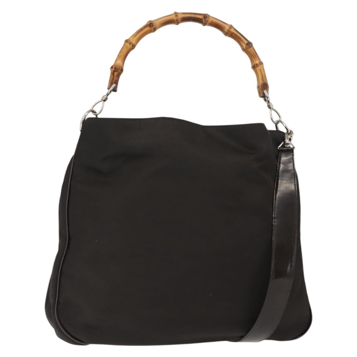 Gucci Vintage Bamboo Shoulder Bag Nylon Brown Nylon Shoulder Bag Bag (Pre-Owned)