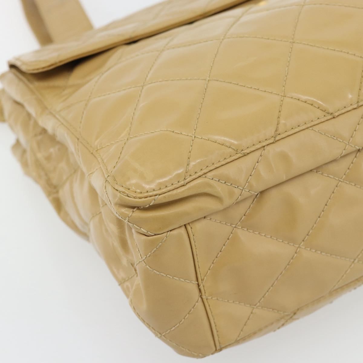 Chanel Vintage Front Pocket Shoulder Bag Leather Beige Patent_Leather Shoulder Bag Bag (Pre-Owned)