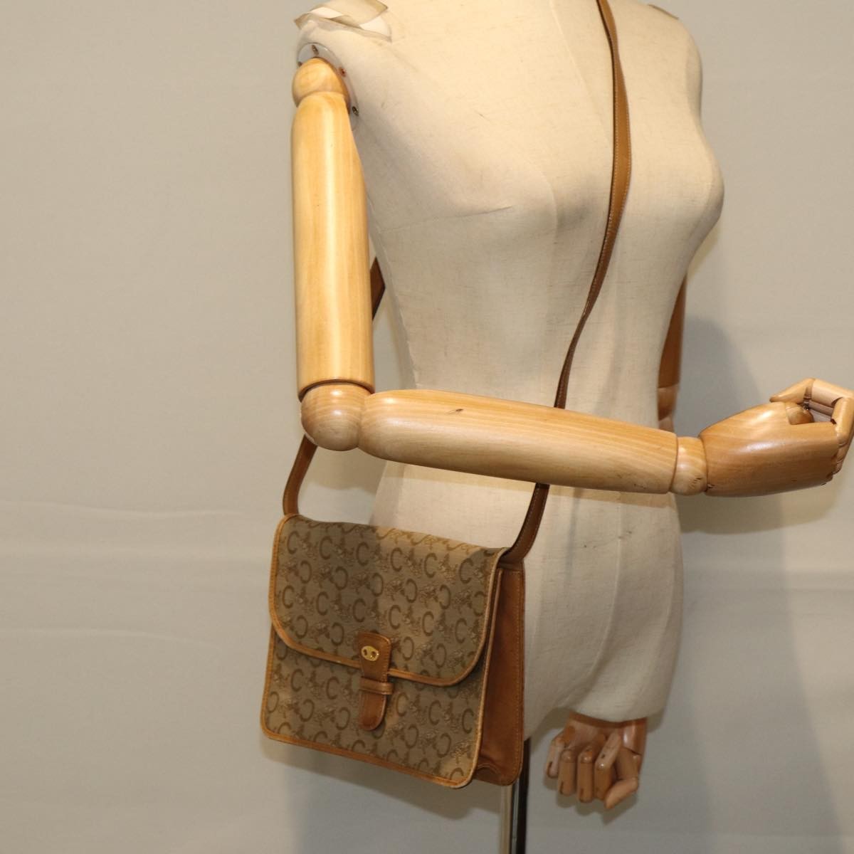 Celine C Macadam Shoulder Bag Canvas Beige Canvas Shoulder Bag Bag (Pre-Owned)