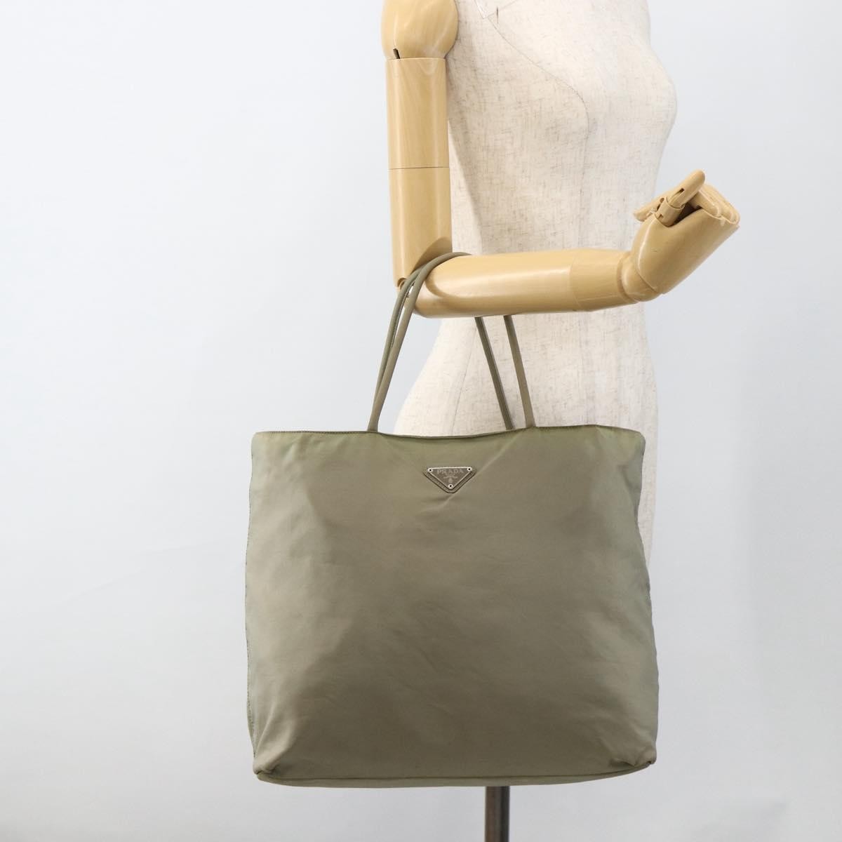 Prada Vintage Tote Tessuto Beige Nylon Tote Bag Bag (Pre-Owned)
