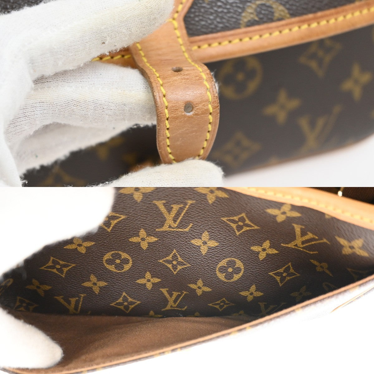 Louis Vuitton Sologne Handbag Monogram Canvas Brown Leather Shoulder Bag Bag (Pre-Owned)