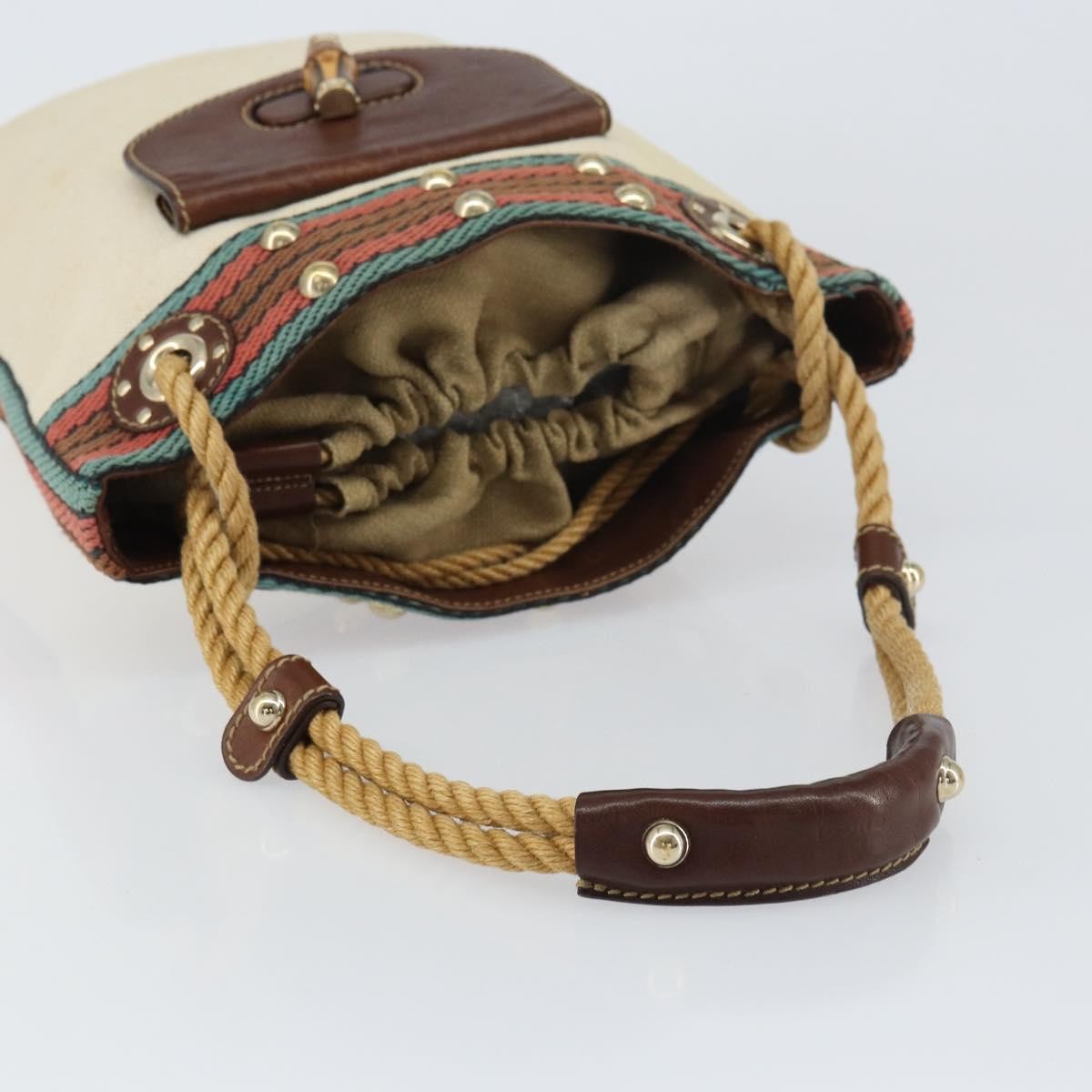 Gucci Vintage Bamboo Shoulder Bag Canvas Beige Canvas Shoulder Bag Bag (Pre-Owned)