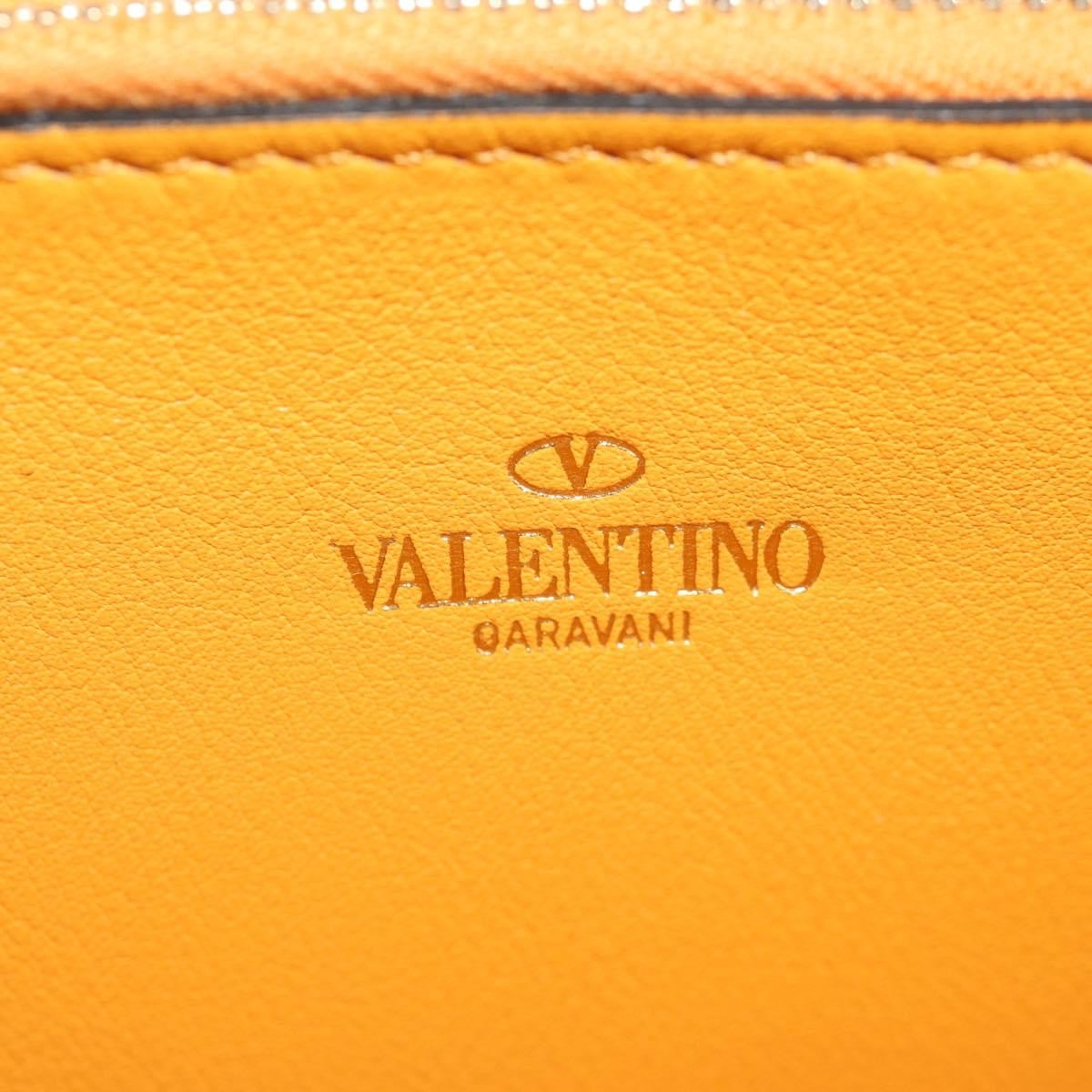 Valentino Garavani Rockstud Zip Around Wallet Striped Leather Orange Leather Wallets Accessory (Pre-Owned)