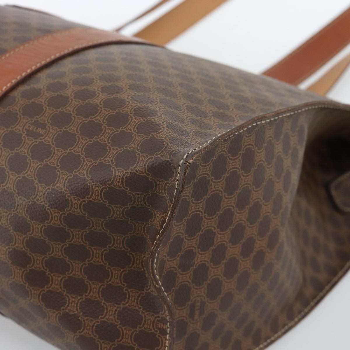 Celine Vintage Macadam Shopper Tote Coated Canvas Brown Canvas Tote Bag Bag (Pre-Owned)