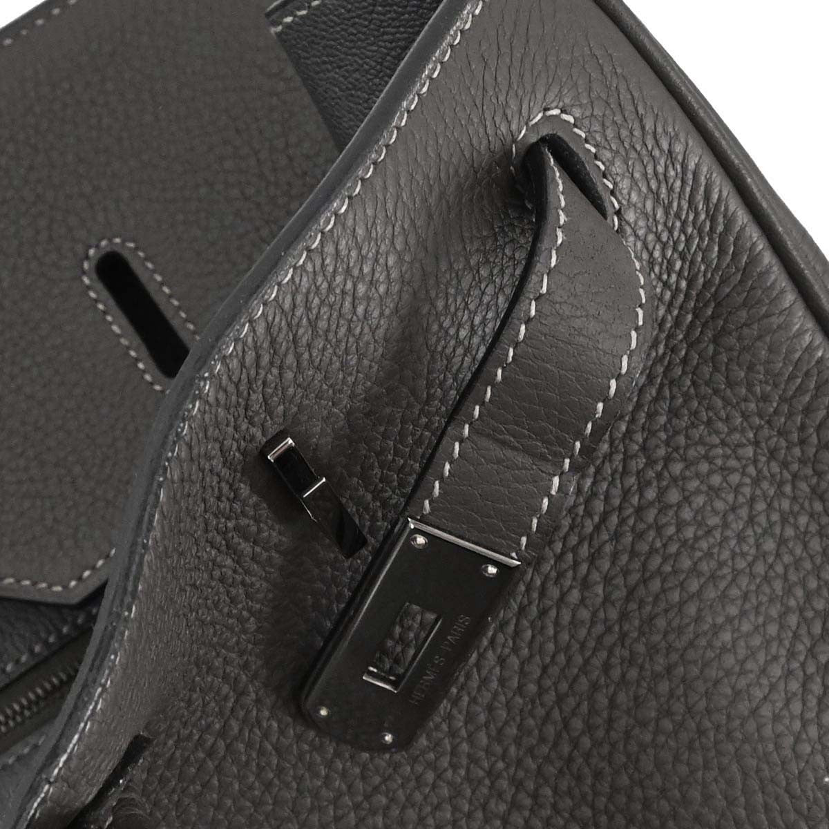 Hermes Birkin Handbag Grey Clemence With Palladium Hardware Gray Leather Handbag (Pre-Owned)