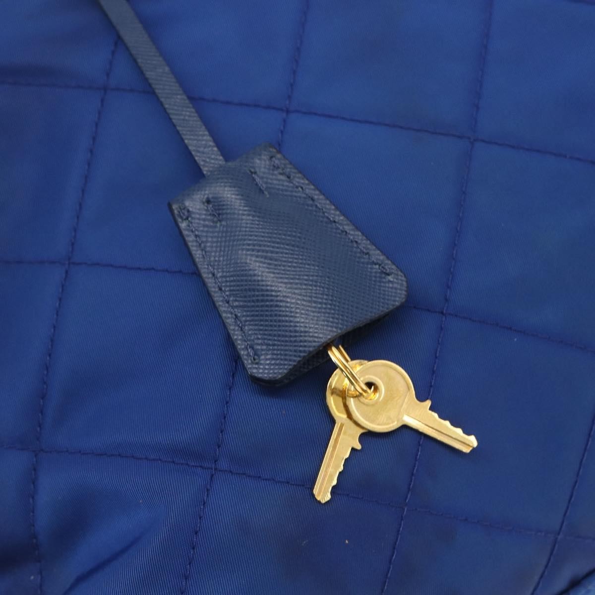 Prada Chain Shoulder Bag Quilted Tessuto Blue Nylon Shoulder Bag Bag (Pre-Owned)