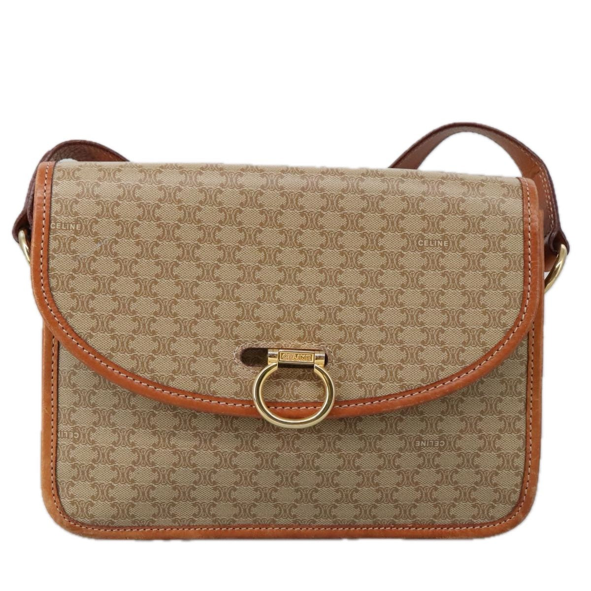 Celine Vintage Macadam Shoulder Bag Canvas And Leather Beige Canvas Shoulder Bag Bag (Pre-Owned)