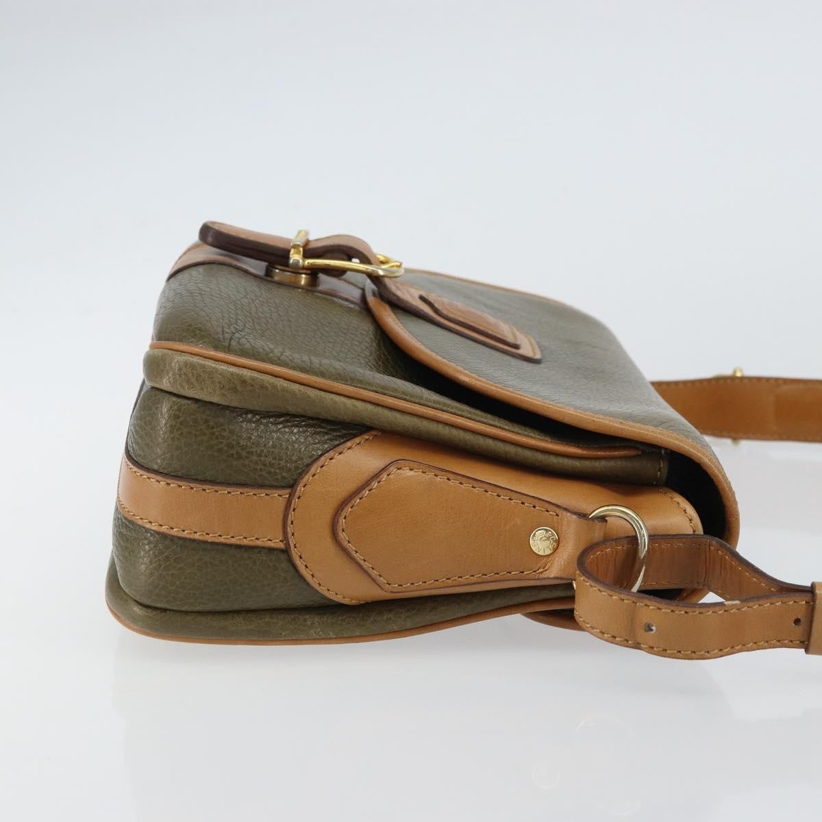 Celine Vintage Shoulder Bag Leather Khaki Leather Shoulder Bag Bag (Pre-Owned)