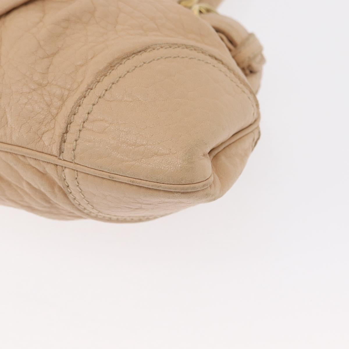 Salvatore Ferragamo Gancini Handbag Leather Beige Leather Handbag (Pre-Owned)