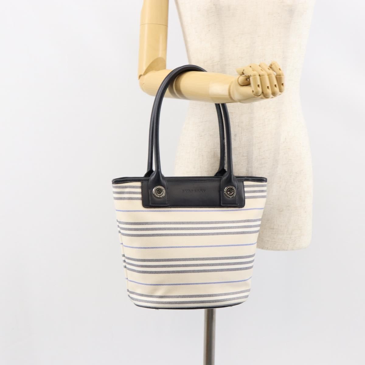 Burberry Blue Label Tote Bag Canvas White Canvas Tote Bag Bag (Pre-Owned)