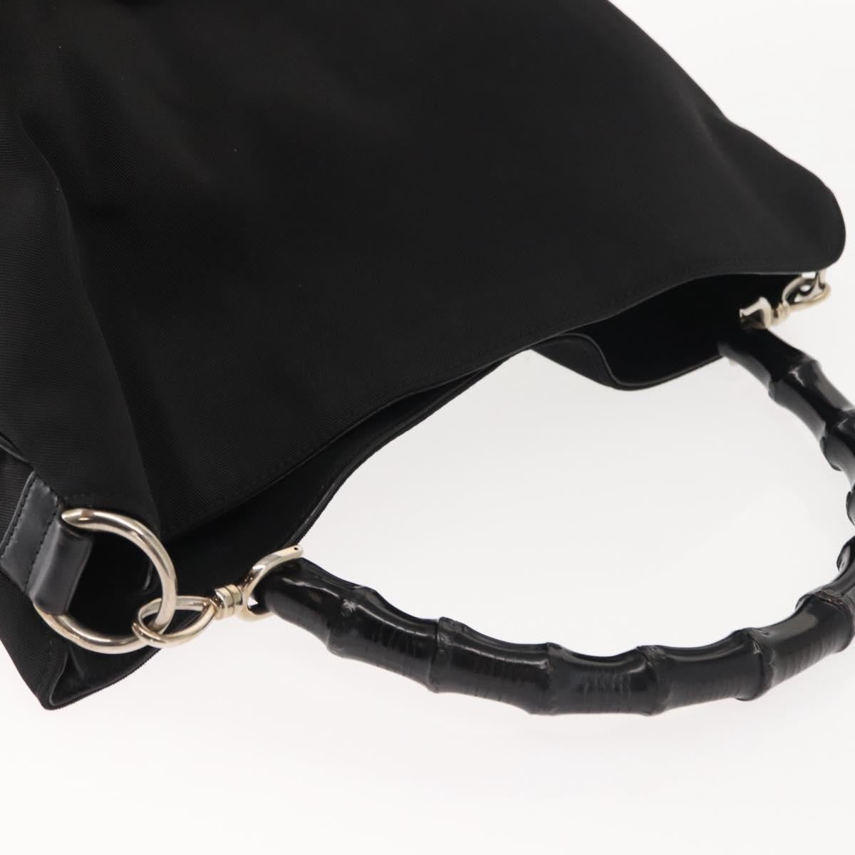 Gucci Vintage Bamboo Handle Open Hobo Nylon Black Nylon Tote Bag Bag (Pre-Owned)