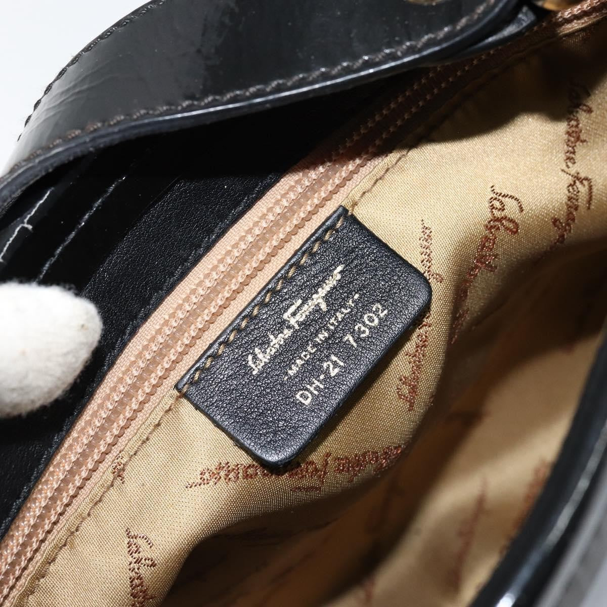 Salvatore Ferragamo Gancini Tote Patent Leather Black Patent_Leather Tote Bag Bag (Pre-Owned)